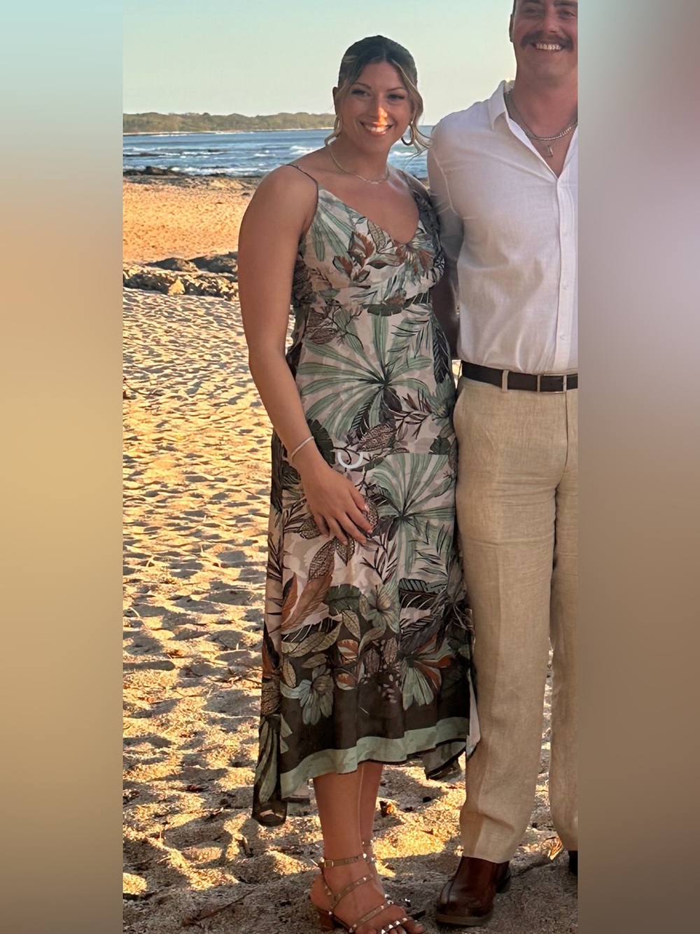 Tropical Leaf Print Maxi Dress in Green and Brown